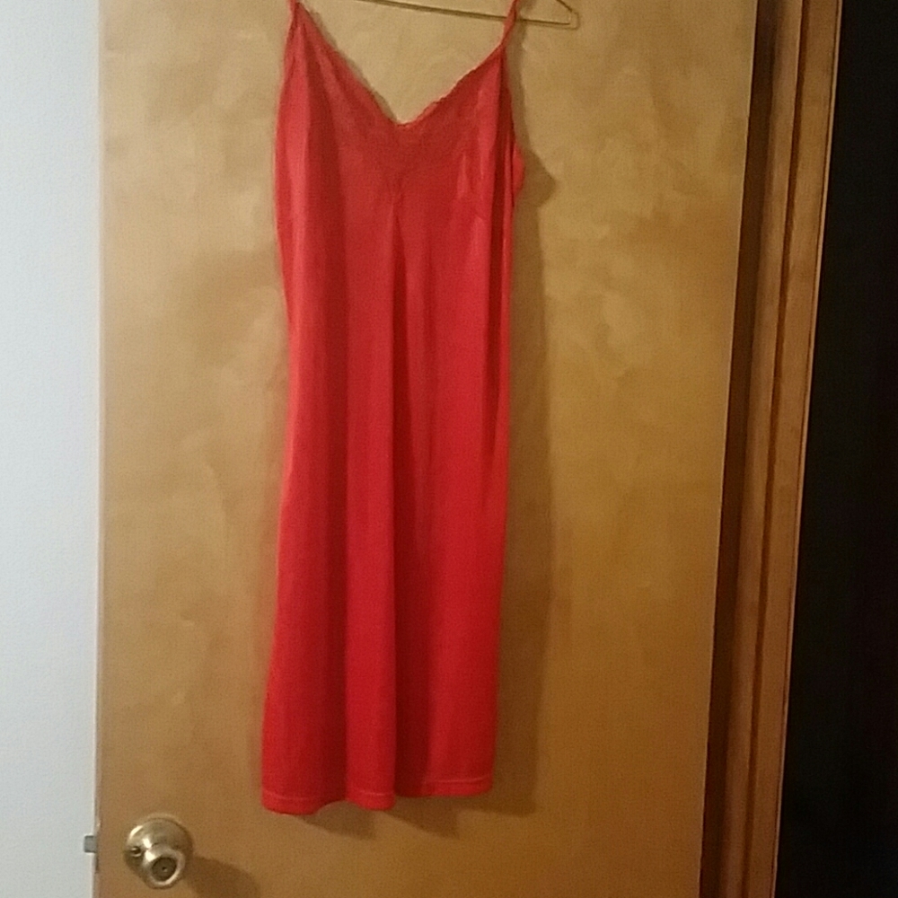 Red slip overlay dress with tie-back